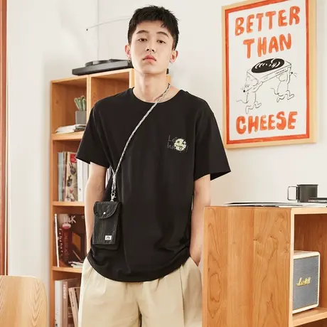 唐狮夏季纯棉短袖t恤男潮后背笑脸图案圆领短袖T恤休闲学生打底衫图片