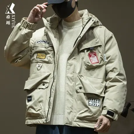 希越机车服羽绒服男冬季户外保暖鸭绒外套宽松大码男士派克服夹克商品大图