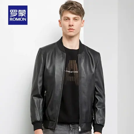 罗蒙男士真皮皮衣2020秋季绵羊皮棒球领外套青年时尚帅气短款夹克图片