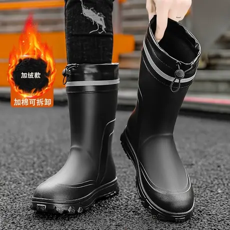雨鞋男款冬季保暖加绒棉鞋劳保胶鞋防水防滑长筒雨靴男士钓鱼水鞋商品大图