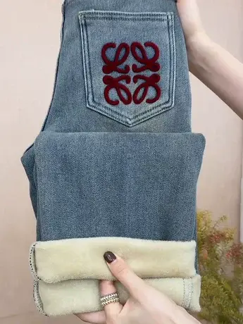 加绒浅蓝色高腰牛仔裤女冬季显瘦百搭复古美式宽松直筒拖地阔腿裤商品大图