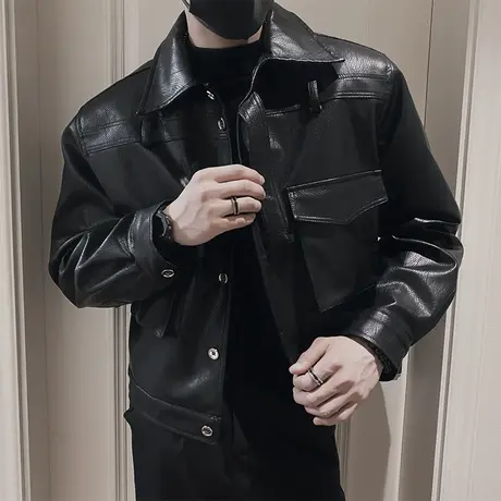 重磅皮衣外套潮男秋冬新款痞帅网红炸街机车服皮夹克潮牌上衣短款图片