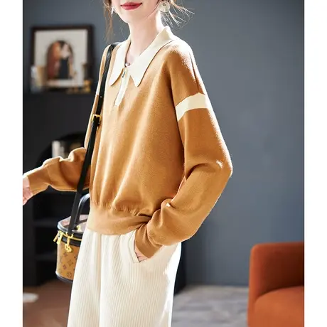 宝诗黎翻领慵懒短款针织衫女2024春季洋气减龄新款百搭休闲上衣潮图片