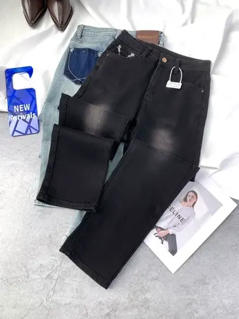 美式复古磨白弹力牛仔直筒裤2024春季新款显瘦百搭高腰基础烟管裤商品大图