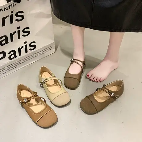 复古百搭玛丽珍鞋女2024年春秋季新款网红超火一字扣平底浅口单鞋商品大图