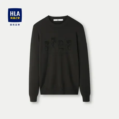 HLA/海澜之家套头圆领长袖针织衫24春夏新龙形提花纯色柔软上衣男图片