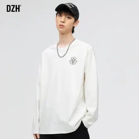 男生白色纯棉长袖t恤男圆领春季百搭打底衫内搭2024新款体恤上衣商品大图