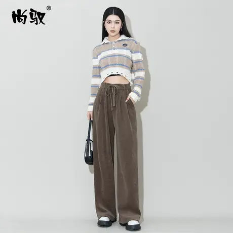 卡其色弹力百搭灯芯绒西裤直筒裤女亲肤柔软拖地裤韩版简约阔腿裤图片