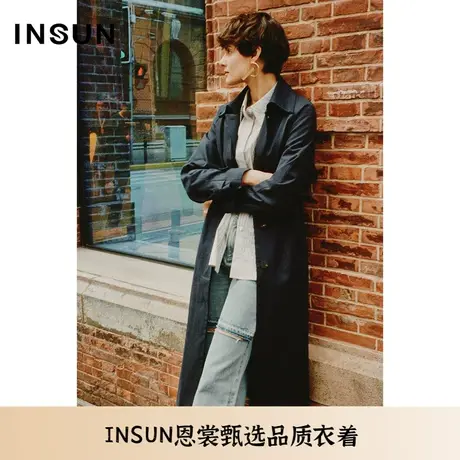 INSUN恩裳夏季棉质垂感修身风衣外套长款图片