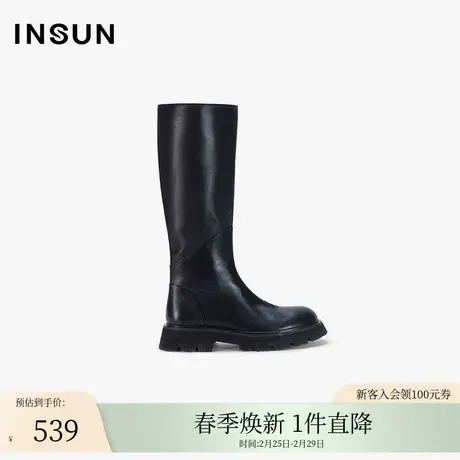 INSUN恩裳冬季牛皮革平跟靴子图片