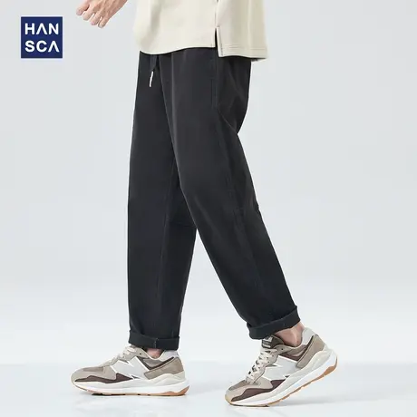 hansca弹力休闲裤男美式复古夏季新款简约纯色直筒锥形工装长裤子商品大图