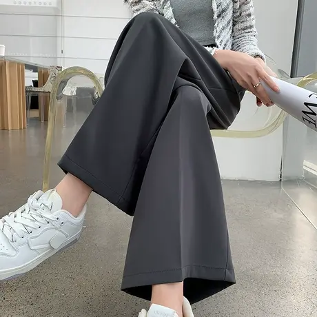 高级感灰色西装裤女春季宽松遮肉直简阔腿裤小个子垂感九分裤裤裙图片