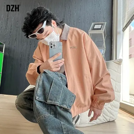 情侣装初春粉色外套衣服男2024新款爆款春季男装休闲上衣翻领夹克商品大图