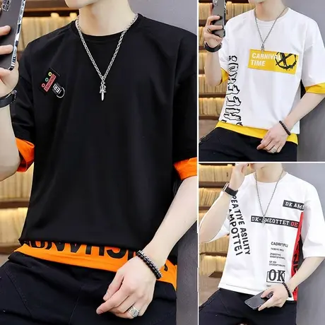 夏季港风日系潮流短袖t恤男生潮流宽松冰丝半袖潮牌ins夏装上衣服商品大图