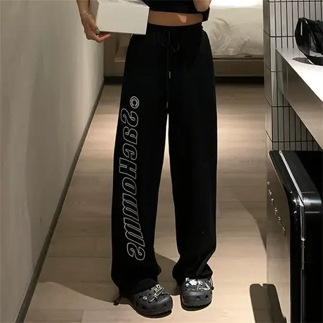 黑色运动裤女夏季薄款胖mm大码束脚宽松显瘦百搭哈伦裤卫裤200斤商品大图