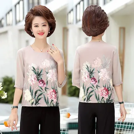 妈妈时尚套装春夏款中老年洋气时尚春装上衣中年妇女气质薄款小衫图片