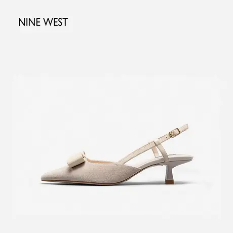 Nine West/玖熙猫跟凉鞋女2023夏季新款蝴蝶结羊反绒低跟尖头女鞋商品大图