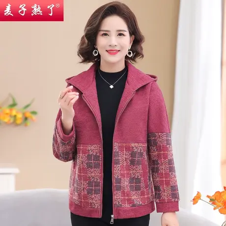 妈妈春秋装休闲外套新款中年女士洋气夹克上衣中老年人秋冬毛呢子商品大图