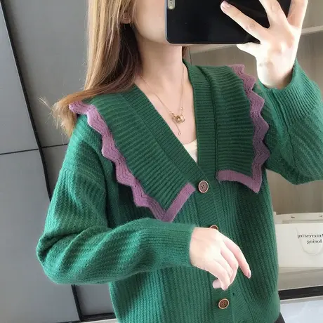 2023秋季新款针织开衫女装短款上衣甜美减龄宽松外搭洋气毛衣外套图片