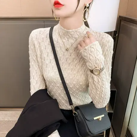 2023年秋冬新款半高领打底衫弹力修身套头针织衫洋气内搭毛衣女商品大图