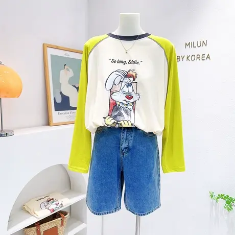 韩国东大门防晒上衣2023春夏款chic复古拼色薄款长袖T恤衫宽松潮图片