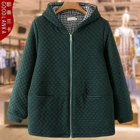 中老年女装秋冬夹棉棉衣女2023新款大码宽松洋气妈妈连帽棉服外套图片