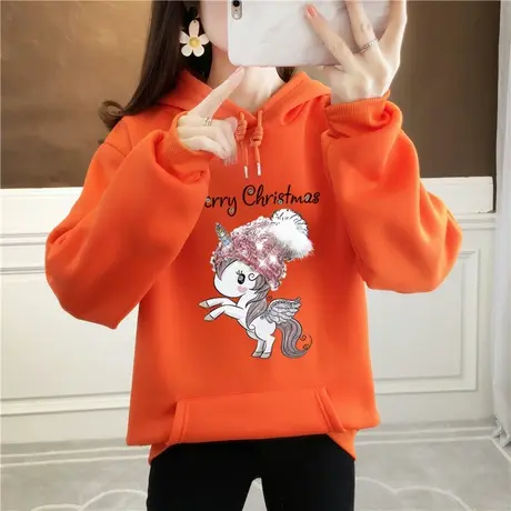 2023新款连帽卫衣女加绒加厚秋冬宽松韩版bf慵懒风白色上衣ins潮图片