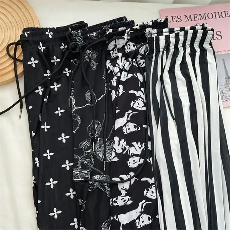 卡卡拉风裤夏款冰雪丝阔腿裤女高腰垂感休闲防晒直筒裤防蚊凉凉裤商品大图