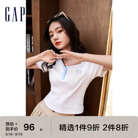 Gap女装夏季新款纯棉弹力罗纹针织短袖T恤辣妹短款时尚廓形上衣图片