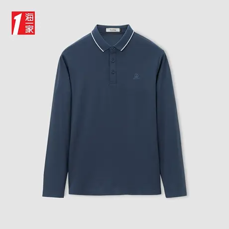 海一家简约绣花翻领套头衫2023秋季新款基础休闲男士舒适POLO衫商品大图