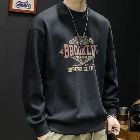 加绒圆领卫衣男秋冬款男装潮牌男款大码2023新款男士上衣长袖秋季商品大图