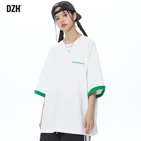 男士白色假两件短袖t恤男夏季宽松重磅百搭情侣半袖上衣2023新款商品大图