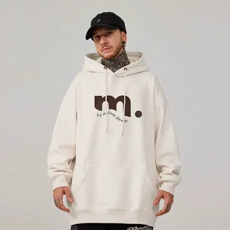 oversize潮牌加肥加大码男装简约连帽加绒卫衣男士字母外套秋冬款图片