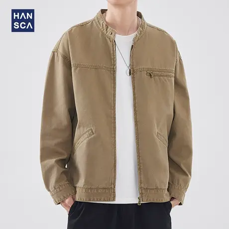 hansca美式潮牌立领长袖牛仔外套男春季新款复古工装痞帅休闲夹克图片