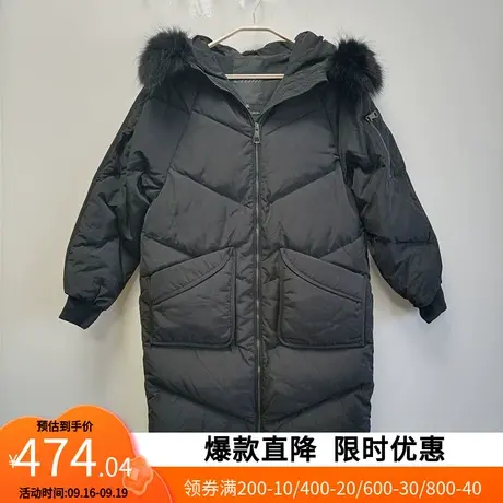 【断码S】艾格2021冬季新款纯色大毛领中长款连帽羽绒服女Y909商品大图
