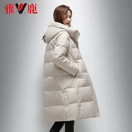 雅鹿白色连帽羽绒服女中长款2022冬季新款时尚宽松保暖外套高端潮商品大图