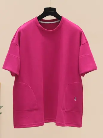 欧洲站休闲宽松大版女装T恤衫口袋装饰五分袖上衣2023夏季新款潮商品大图