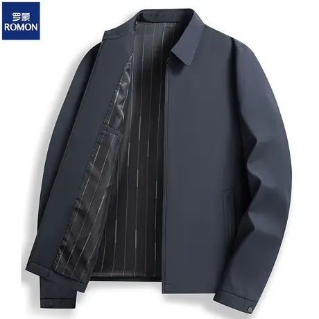 罗蒙2023春秋款男士外套中老年商务休闲爸爸装翻领行政干部夹克男图片