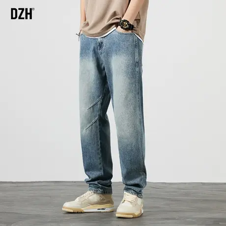 男士蓝色水洗牛仔裤男直筒宽松大码男裤秋季休闲裤长裤2023新款商品大图