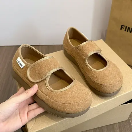 厚底浅口玛丽珍单鞋女2025春秋新款复古圆头百搭平底魔术贴勃肯鞋图片