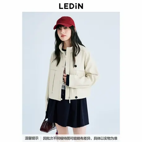【商场同款】乐町2025春季新款立领拉链仿PU皮衣外套女C2BHF1308*商品大图