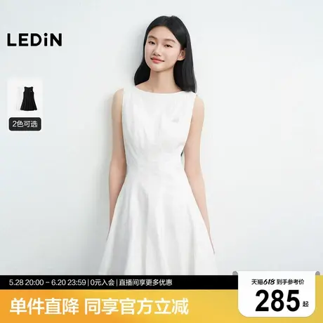 乐町简约无袖连衣裙女2025年夏季新款防麻肌理感面料短款精致裙子商品大图