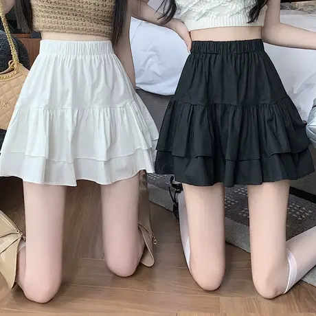 白色蛋糕裙短款2024新款裙子女夏蓬蓬裙小个子伞裙打底a字半身裙图片