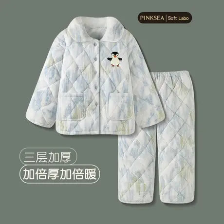 睡衣秋冬款女三层夹棉珊瑚绒保暖家居服新款冬季加厚加绒棉袄套装商品大图