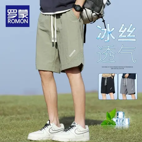 罗蒙冰丝休闲短裤男士夏季薄款宽松直筒中裤速干运动五分裤子潮牌图片