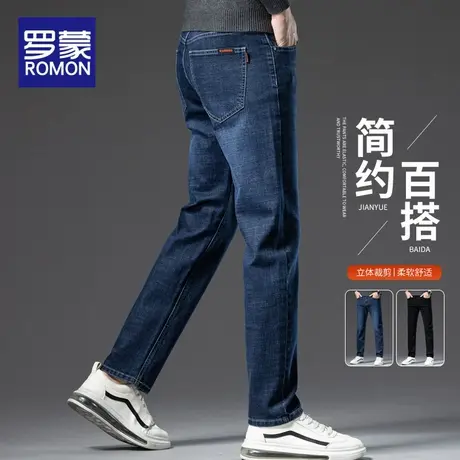 罗蒙秋季牛仔裤男弹力修身直筒2025新款潮牌男士春秋休闲长裤子商品大图