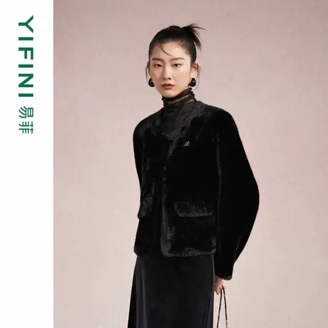 [专柜同款]Yifini/易菲气质优雅绒感宽松短款外套百搭上衣女冬图片