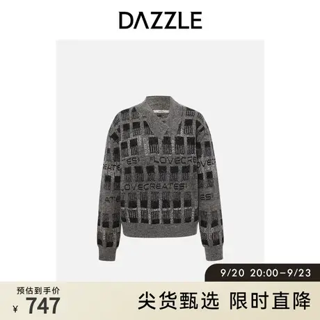 DAZZLE地素奥莱复古休闲字母提花慵懒风毛衣针织衫上衣女图片