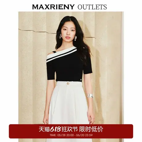【奥莱】MAXRIENY优雅复古斜肩不对称针织衫修身上衣女商品大图