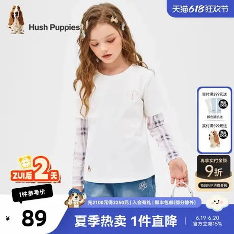 暇步士童装女童假两件拼接T恤春新款儿童时尚休闲长袖圆领衫商品大图